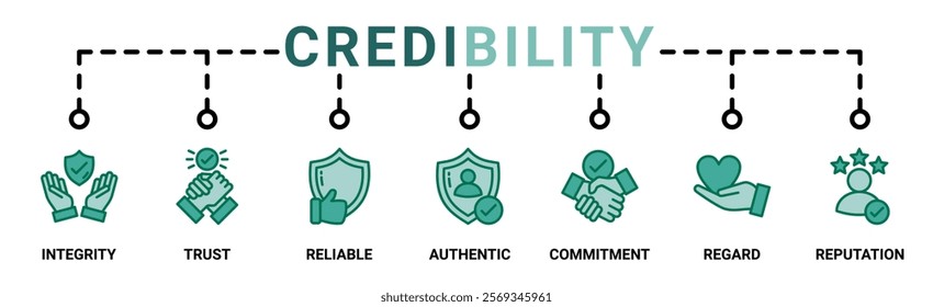 Credibility banner web icon vector illustration concept with icon of integrity, trust, reliable, authentic, commitment, regard, and reputation