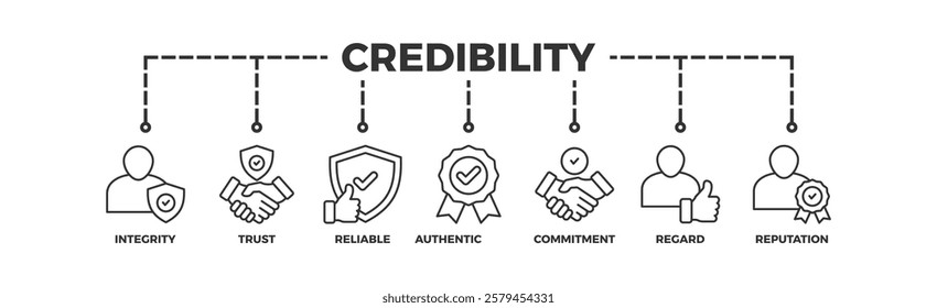 Credibility banner web icon vector illustration concept with icon of integrity, trust, reliable, authentic, commitment, regard, and reputation