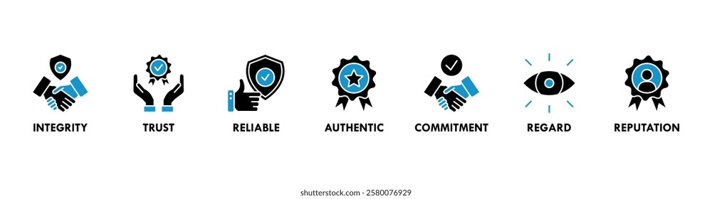 Credibility banner web icon vector illustration concept with icon of integrity, trust, reliable, authentic, commitment, regard, and reputation