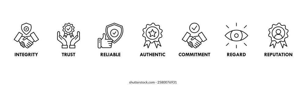 Credibility banner web icon vector illustration concept with icon of integrity, trust, reliable, authentic, commitment, regard, and reputation