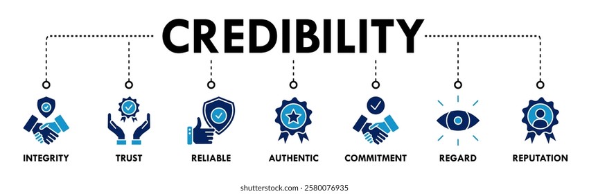 Credibility banner web icon vector illustration concept with icon of integrity, trust, reliable, authentic, commitment, regard, and reputation