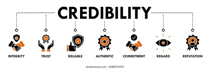 Credibility banner web icon vector illustration concept with icon of integrity, trust, reliable, authentic, commitment, regard, and reputation