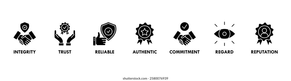 Credibility banner web icon vector illustration concept with icon of integrity, trust, reliable, authentic, commitment, regard, and reputation