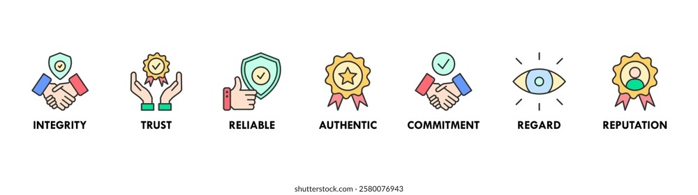 Credibility banner web icon vector illustration concept with icon of integrity, trust, reliable, authentic, commitment, regard, and reputation