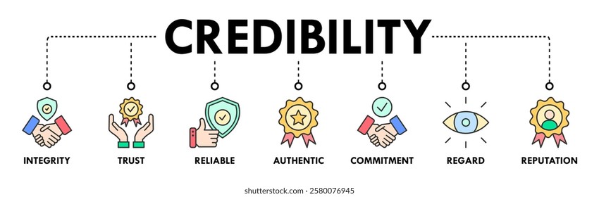 Credibility banner web icon vector illustration concept with icon of integrity, trust, reliable, authentic, commitment, regard, and reputation