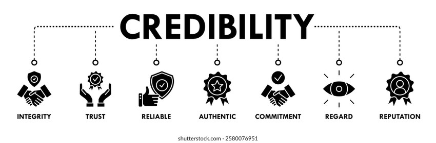 Credibility banner web icon vector illustration concept with icon of integrity, trust, reliable, authentic, commitment, regard, and reputation