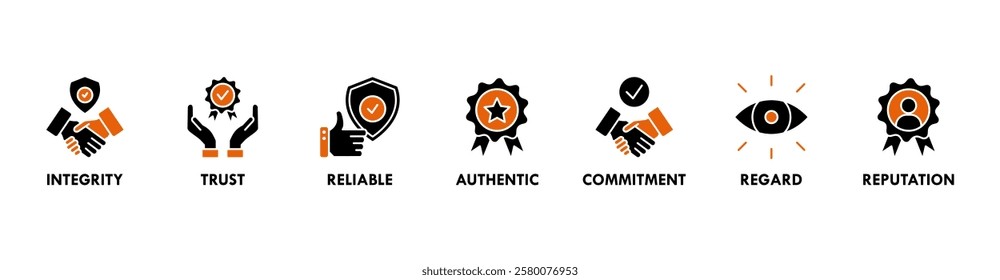 Credibility banner web icon vector illustration concept with icon of integrity, trust, reliable, authentic, commitment, regard, and reputation