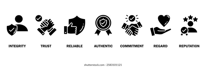 Credibility banner web icon vector illustration concept with icon of integrity, trust, reliable, authentic, commitment, regard, and reputation