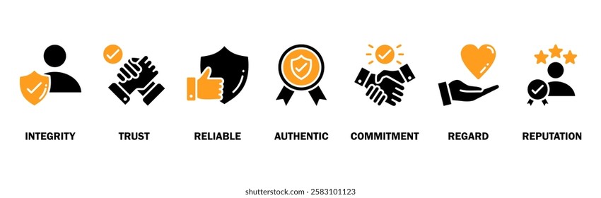 Credibility banner web icon vector illustration concept with icon of integrity, trust, reliable, authentic, commitment, regard, and reputation