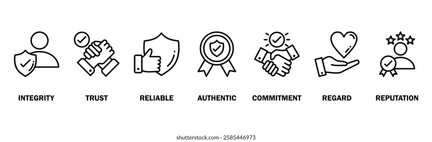 Credibility banner web icon vector illustration concept with icon of integrity, trust, reliable, authentic, commitment, regard, and reputation