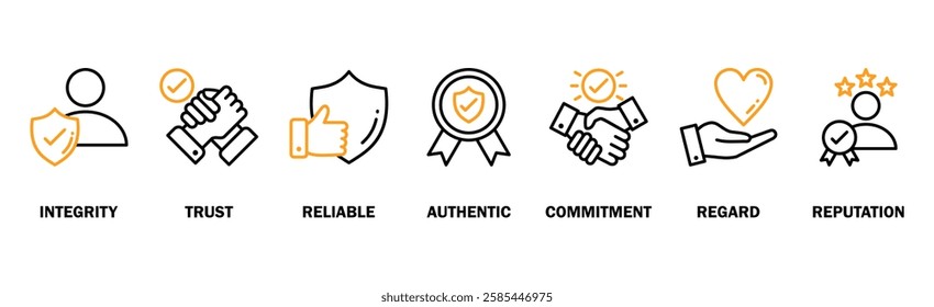 Credibility banner web icon vector illustration concept with icon of integrity, trust, reliable, authentic, commitment, regard, and reputation