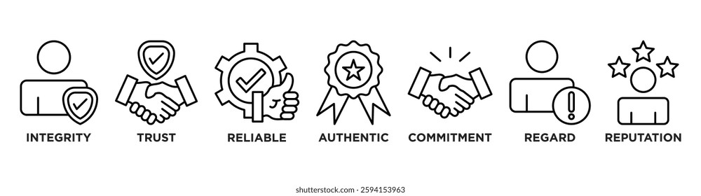 Credibility banner web icon vector illustration concept with icon of integrity, trust, reliable, authentic, commitment, regard, and reputation	