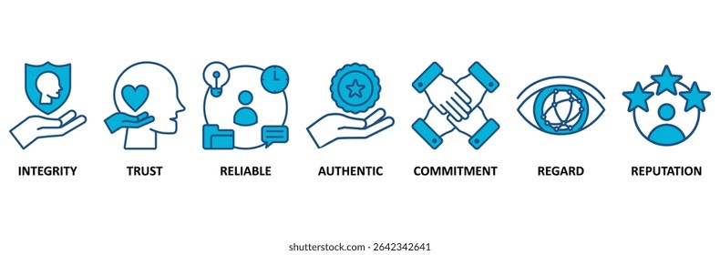 Credibility banner web icon vector illustration concept with icon of integrity, trust, reliable, authentic, commitment, regard, and reputation