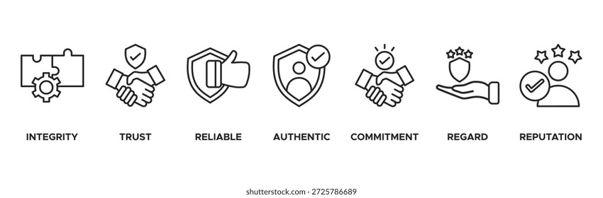 Credibility banner web icon vector illustration concept with icon of integrity, trust, reliable, authentic, commitment, regard, and reputation