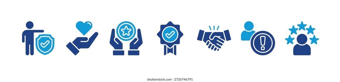 Concepto de Ilustración vectorial del icono del Web del Anuncio de la credibilidad con la integridad, la confianza, la confiabilidad, la autenticidad, el compromiso, la atención y los iconos de la reputación
