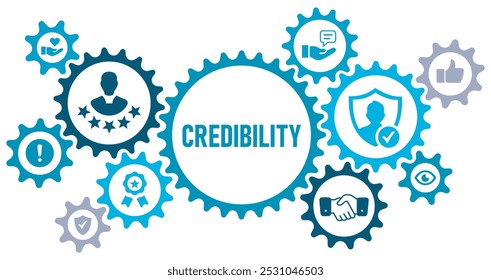 Conceito de credibilidade banner web icons. conceito de ilustração vetorial. com ícones de integridade, confiança, confiável, autêntico, compromisso, respeito, reputação, sobre fundo branco.