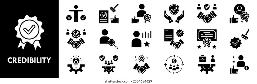 Credibility icon collection set. Containing design trust, business, credibility, success, reputation