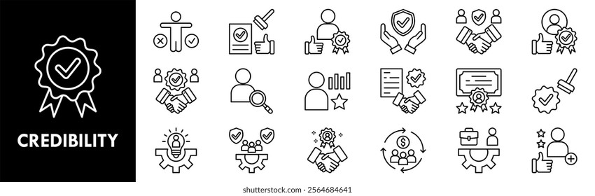 Credibility icon collection set. Containing design trust, business, credibility, success, reputation