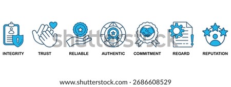 Credibility icon set In Blue Monochrome Flat Design, Vector Illustration concept relate to icon of integrity, trust, reliable, authentic, commitment, regard, and reputation