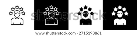 Credibility icon set in line and glyph style on black and white background