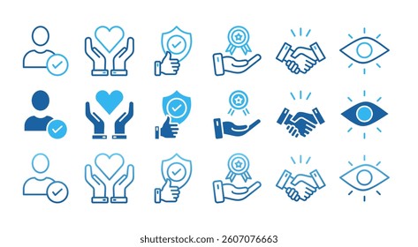 CREDIBILITY icon set with multiple style integrity, trust, reliable, authentic, commitment, regard, and reputation