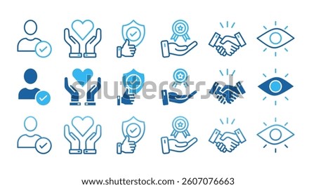 CREDIBILITY icon set with multiple style integrity, trust, reliable, authentic, commitment, regard, and reputation