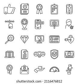 Credibility icons set outline vector. Business adevertisement. Communication motivation