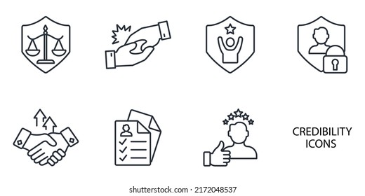 credibility icons set . credibility pack symbol vector elements for infographic web