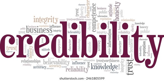 Credibility word cloud conceptual design isolated on white background.