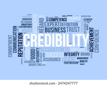 Credibility word cloud template. Business concept vector tagcloud background.