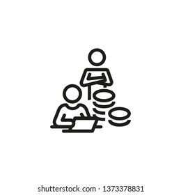 Credit agent line icon. Counting money, teamwork, investment. Mortgage concept. Can be used for topics like business consultant, contract, realtor