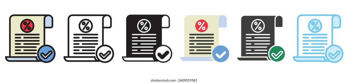 Credit Approval multi style, mini illustration icon set. outline, flat, glyph, line color, UI, UX, app and web, digital or print. vector EPS 10 related to payment service, economy, ecommerce, market