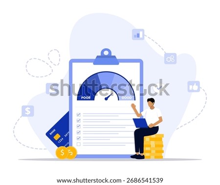 Credit assessment concept illustration. Suitable for landing page, ui, web, App intro card, editorial, flyer, and banner.