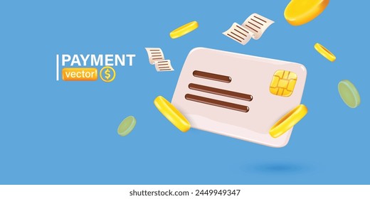 Credit bank card. Realistic 3d design element In plastic cartoon style. Icon isolated on white background. Vector illustration