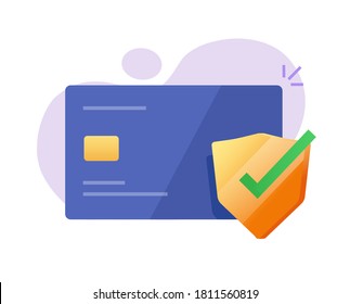 Credit Bank Card identity Protection Secure Online Vector Concept, Flat Cartoon Online Money Insurance Fraud Check Shield service, Digital Cash Security Phishing Risk Safety Icon