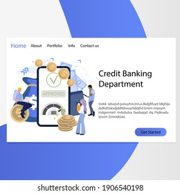Credit banking department landing page. Approved loan in mobile bank, business interface app, department page, vector illustration