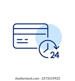 Credit card and 24 hours clock. 24 7 business and finance. Pixel perfect, editable stroke icon