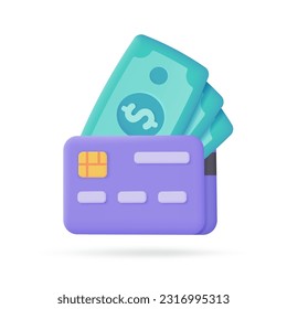 Credit card 3d icon. Online payment cashless society Secure payment by credit card. 3d illustration