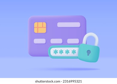 Credit card 3d icon. Online payment cashless society Secure payment by credit card. 3d illustration