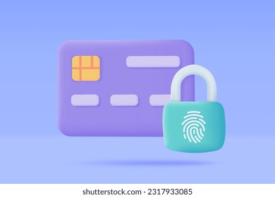 Credit card 3d icon. Online payment cashless society Secure payment by credit card. 3d illustration