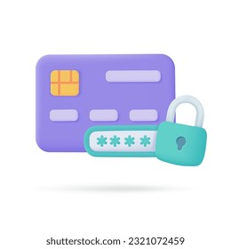 Credit card 3d icon. Online payment cashless society Secure payment by credit card. 3d illustration