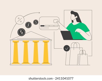 Abstraktes Kreditkartenkonzept, Vektorgrafik. Bankkreditprogramm, E-Commerce und Online-Shopping, Finanzgeschäfte und Plastikkarten, Mobile Payment, Karteninhaber abstrakte Metapher.