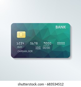 Credit card with abstract geometric triangle pattern. Triangle tesselation. Online payment. Cash withdrawal. Financial operations.Shopping.