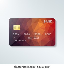 Credit card with abstract geometric triangle pattern. Triangle tesselation. Online payment. Cash withdrawal. Financial operations.Shopping.