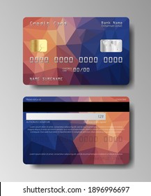 Credit Card with Abstract Polygon Pattern. Plastic bank card design template set