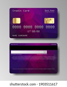 Credit Card With Abstract Polygon Pattern. Plastic Bank Card Design