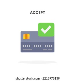Tarjeta de crédito Aceptar icono plano. Ilustración vectorial sobre fondo blanco. Se puede usar para web, app, producto digital, presentación, interfaz de usuario y muchos más.