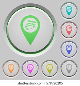 Credit card acceptance GPS map location color icons on sunk push buttons