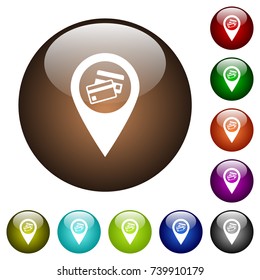 Credit card acceptance GPS map location white icons on round color glass buttons