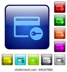 Credit card access icons in rounded square color glossy button set